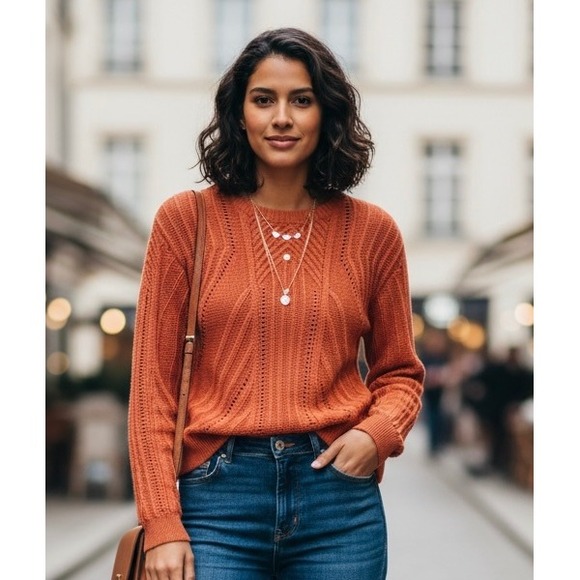 Lauren Ralph Lauren Sweaters - Lauren Ralph Lauren Burnt Orange Pointelle Chevron Knit Sweater SP